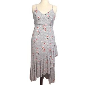 Urban Outfitters Floral‎ Midi Dress Ruffle Hem Open Back White Casual Large